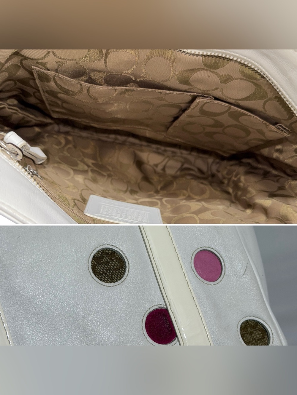 Coach β’ 9763 White Leather Multicolor Polka Dot Gallery Tote Shoulder Bag Y2K - Picture 15 of 16